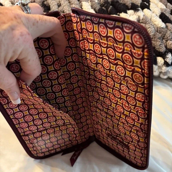 Vera Bradley Burgundy and Yellow Patterned Wallet - Picture 4 of 5